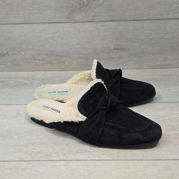 Steve Madden Chart Leather Upper Insulated Black Clog Mule Slippers Shoes 8.5 - Picture 1 of 10